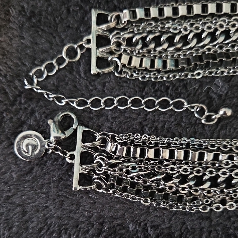 Guess Gunmetal Multi-Layered Chain Necklace - Picture 3 of 5